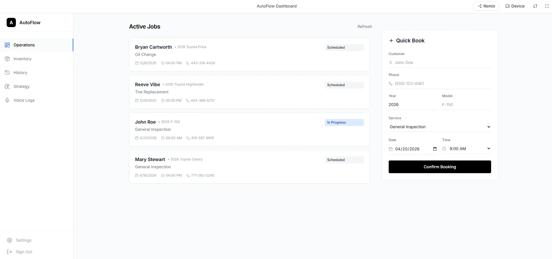 AutoFlow operations dashboard